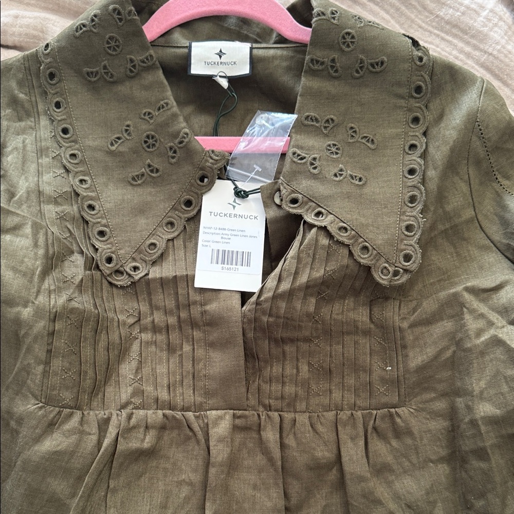 Tuckernuck Army Green Linen Jones Blouse
